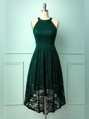 Zapaka Asymmetrical Green Lace Party Dress